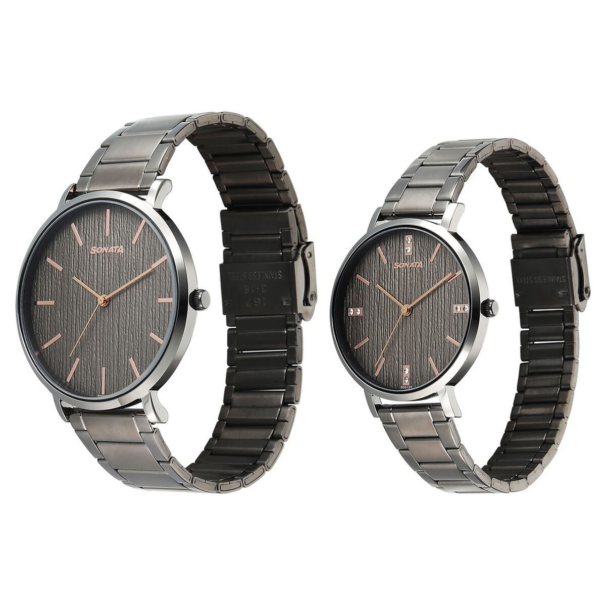 Sonata Soulmate Quartz Analog Grey Dial Grey Stainless Steel Strap Watch For Couple 1