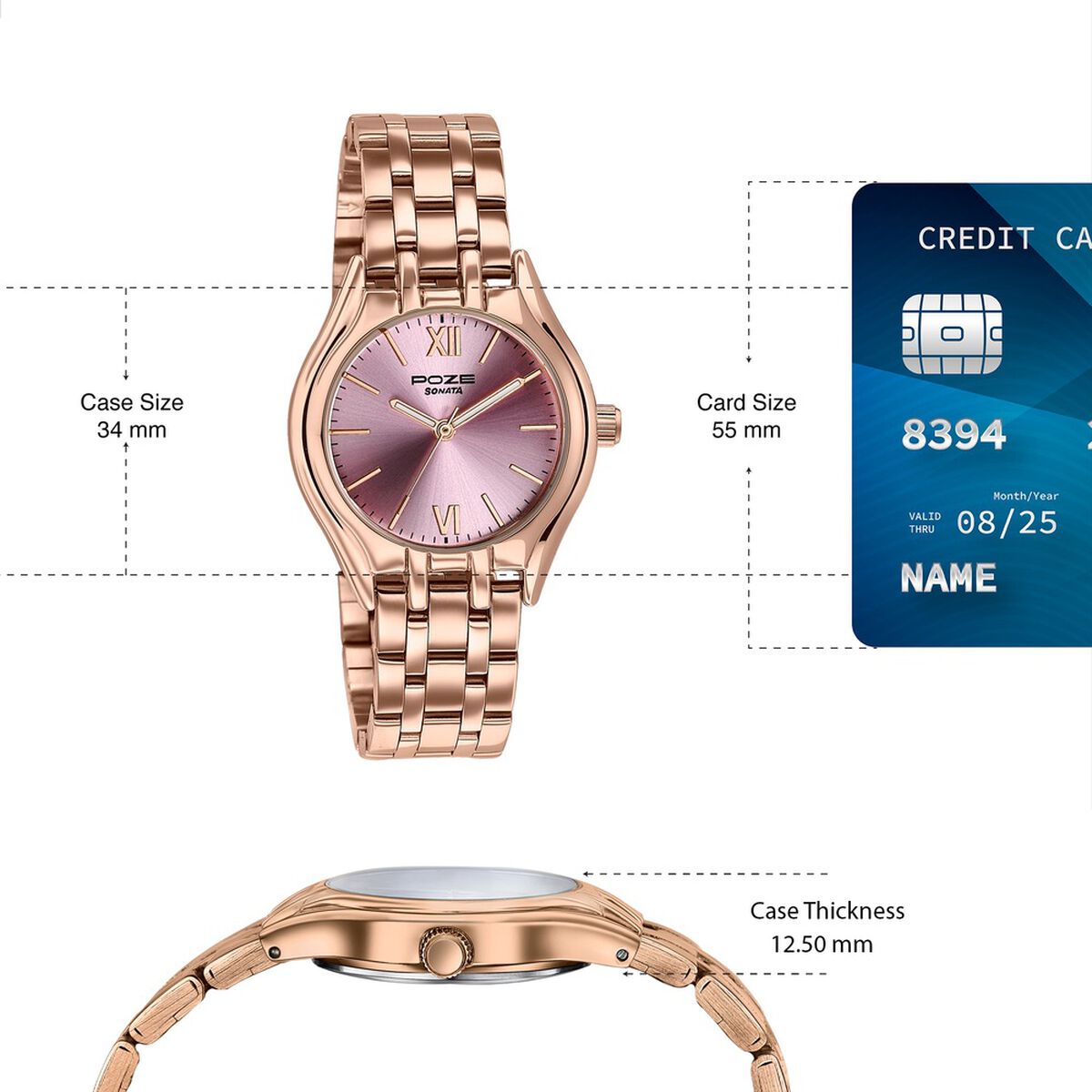 Poze By Sonata Quartz Analog Pink Dial Rose Gold Metal Strap Watch For Women 4