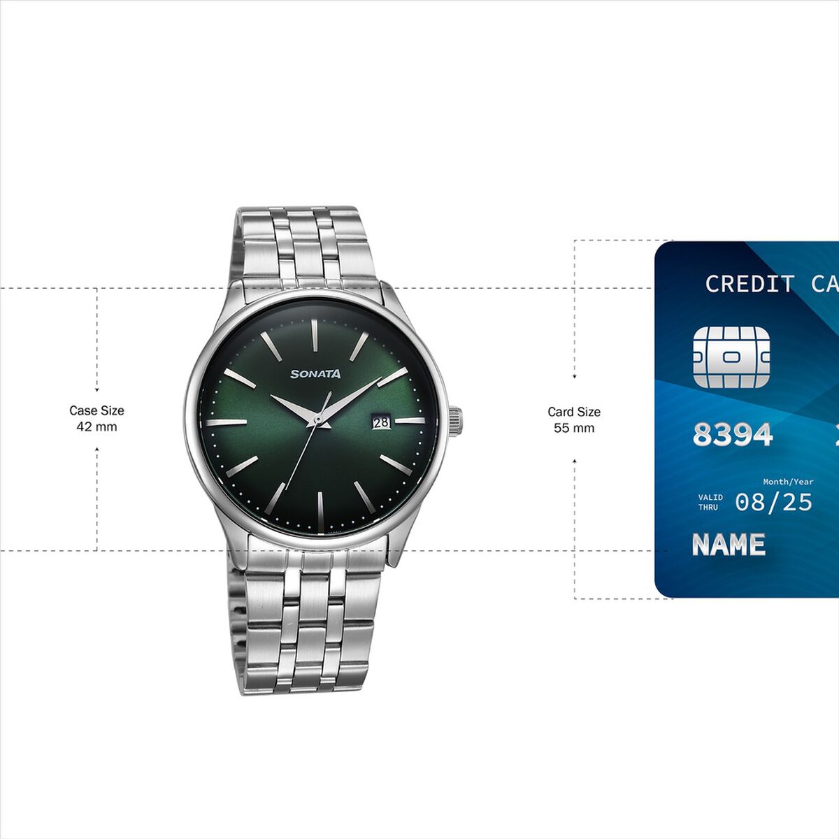 Sonata Eternia Quartz Analog with Date Green Dial Metal Strap Watch For Men 4