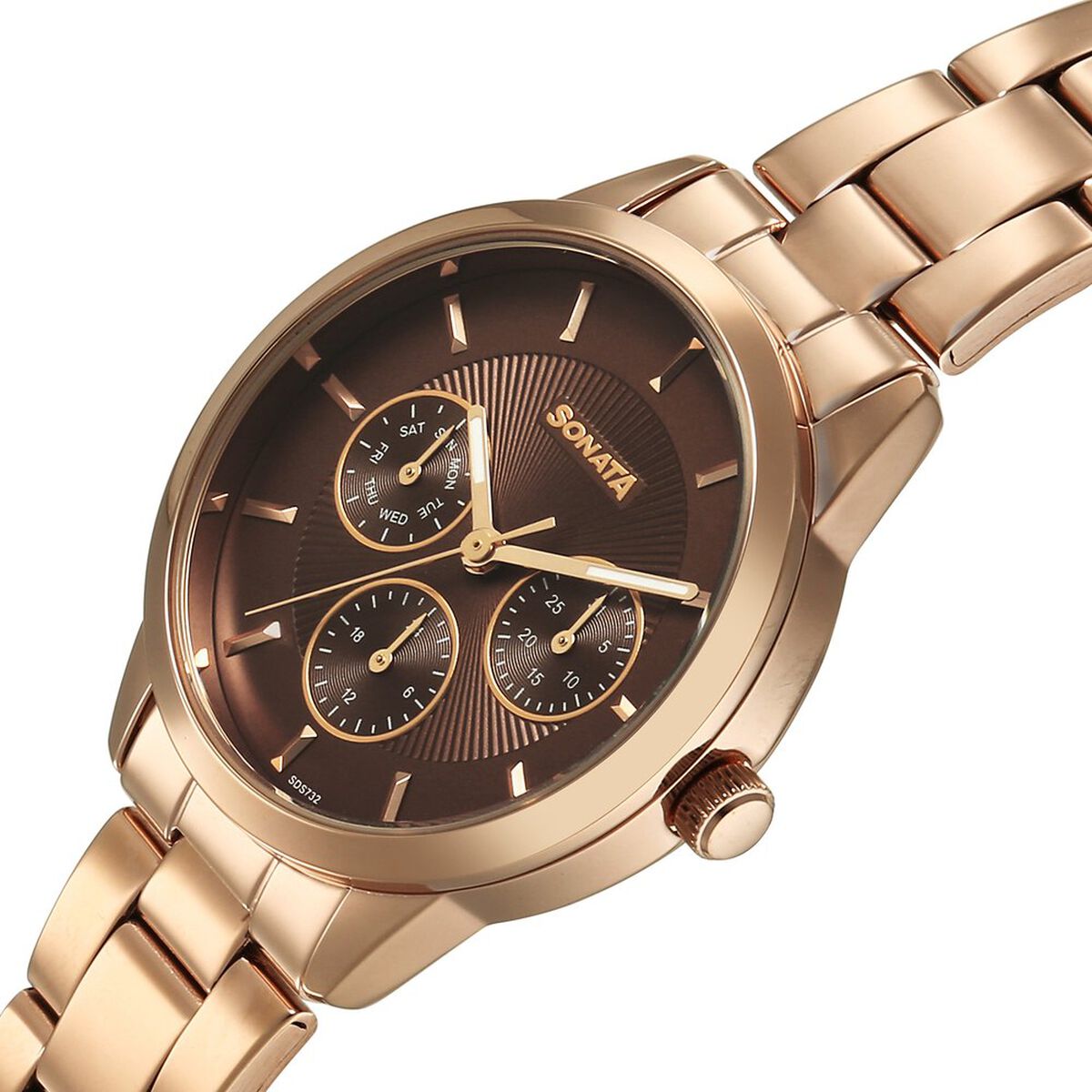 Sonata Festive Quartz Multifunction Brown Dial Metal Strap Watch For Women 3