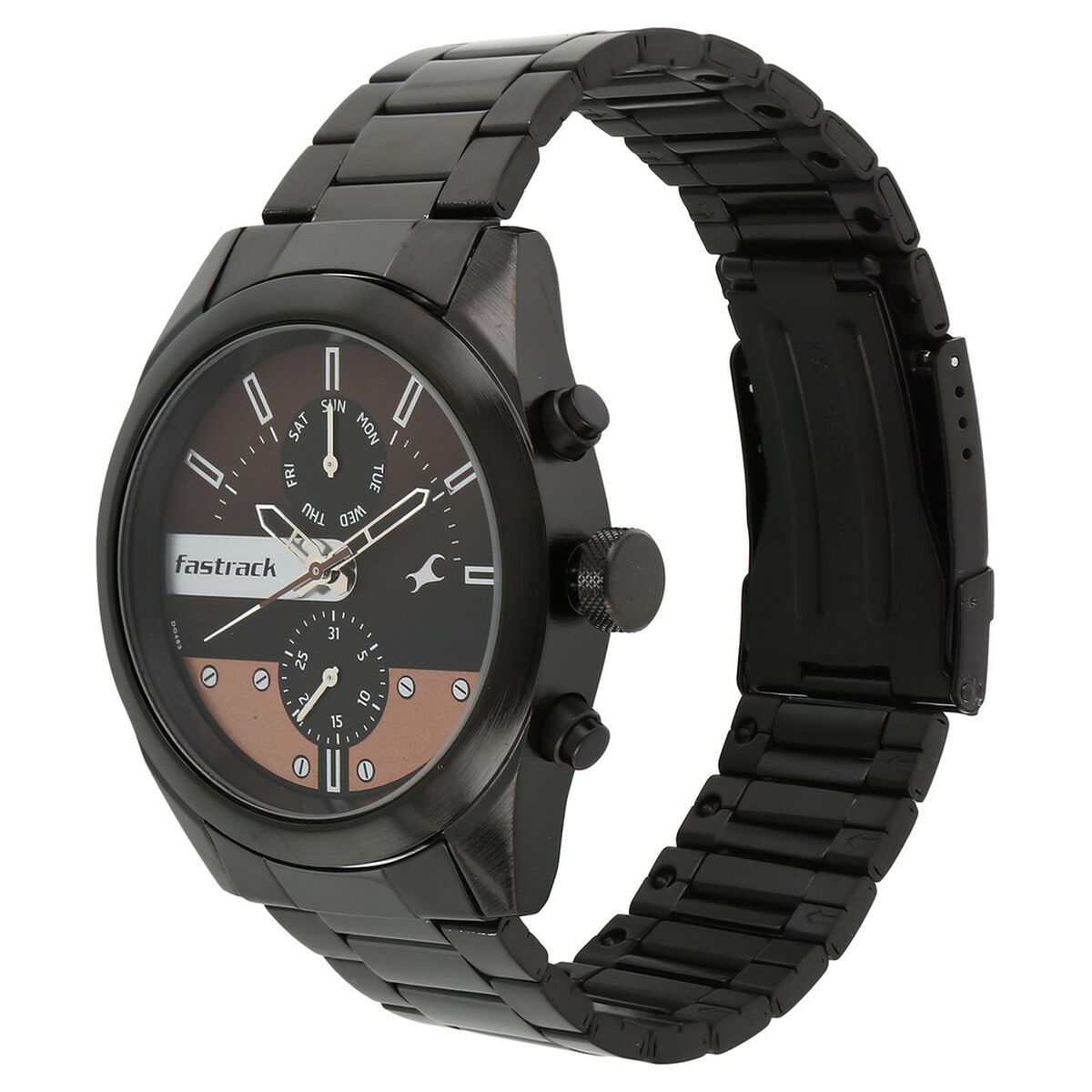 Fastrack All Nighters Quartz Multifunction Brown Dial Metal Strap Watch for Guys 2