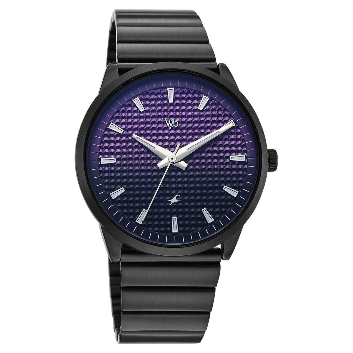 Vyb Arcane By Fastrack Quartz Analog Purple Dial Black Stainless Steel Strap Watch For Guys 2