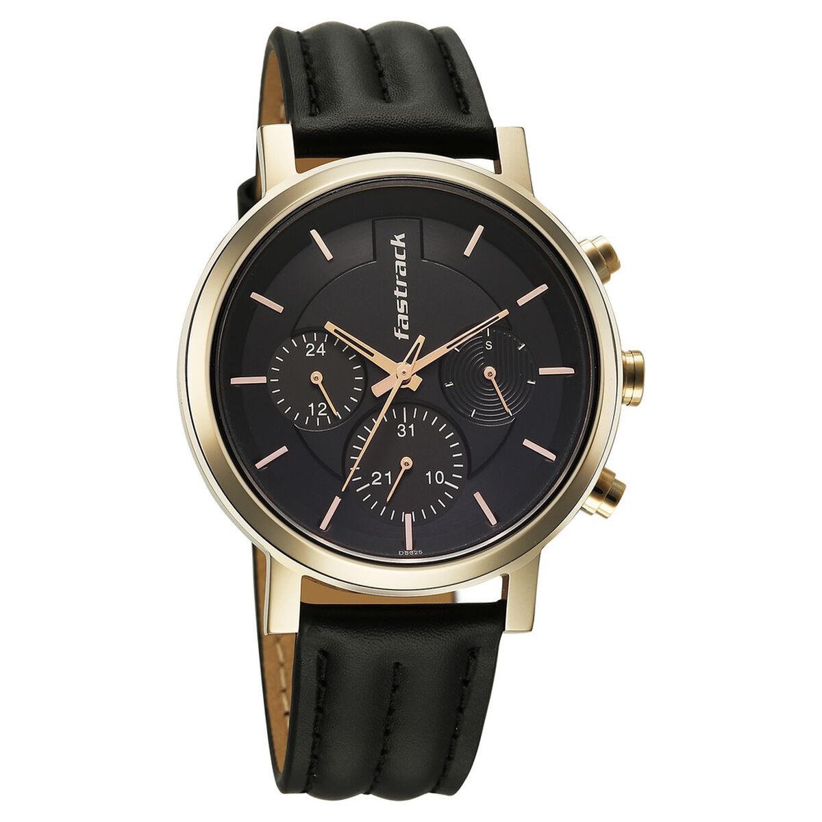 Fastrack Chrome K Quartz Multifunction Black Dial Black Leather Strap Watch For Guys 2