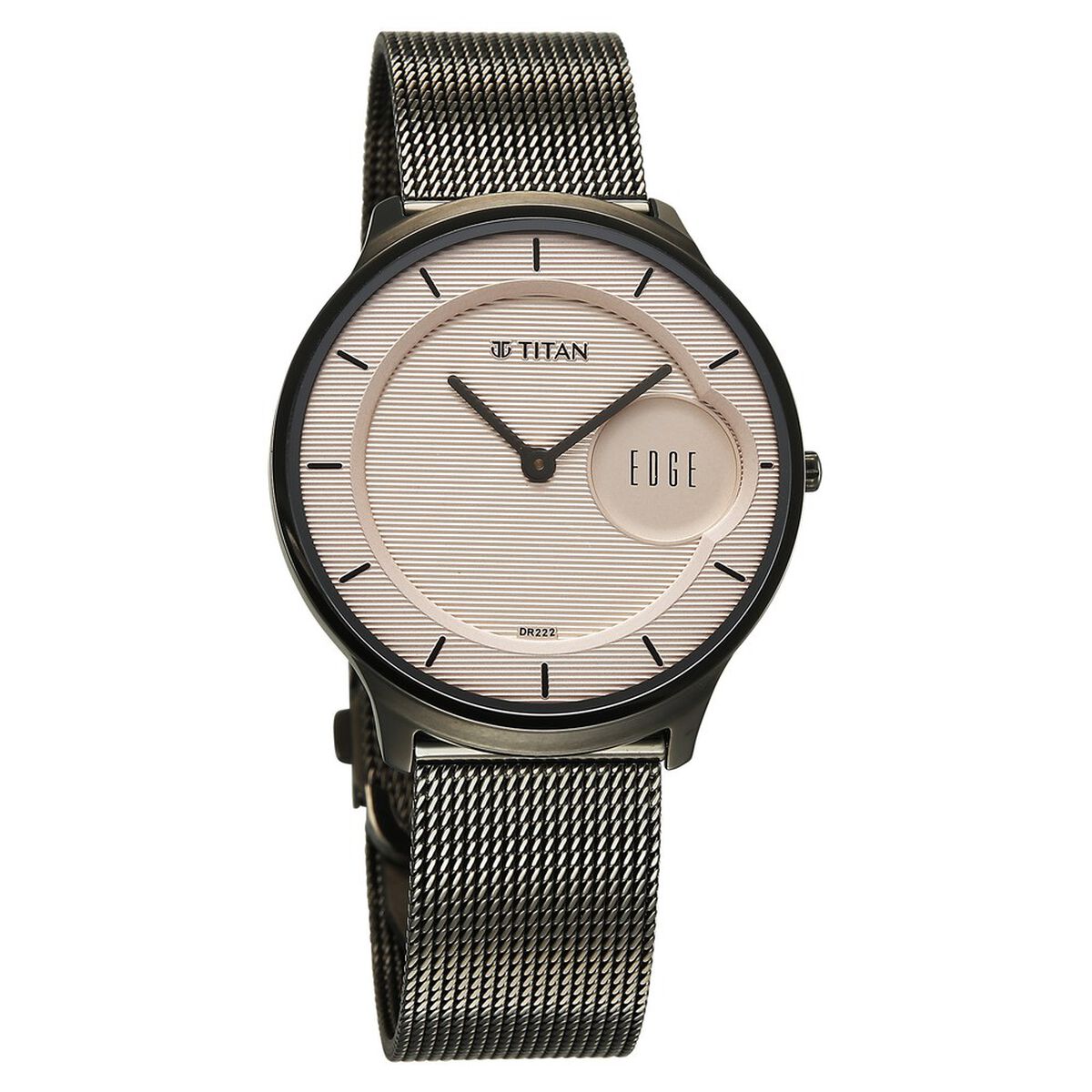 Titan Edge Murals Quartz Analog Pink Dial Grey Stainless Steel Strap Watch For Men 2