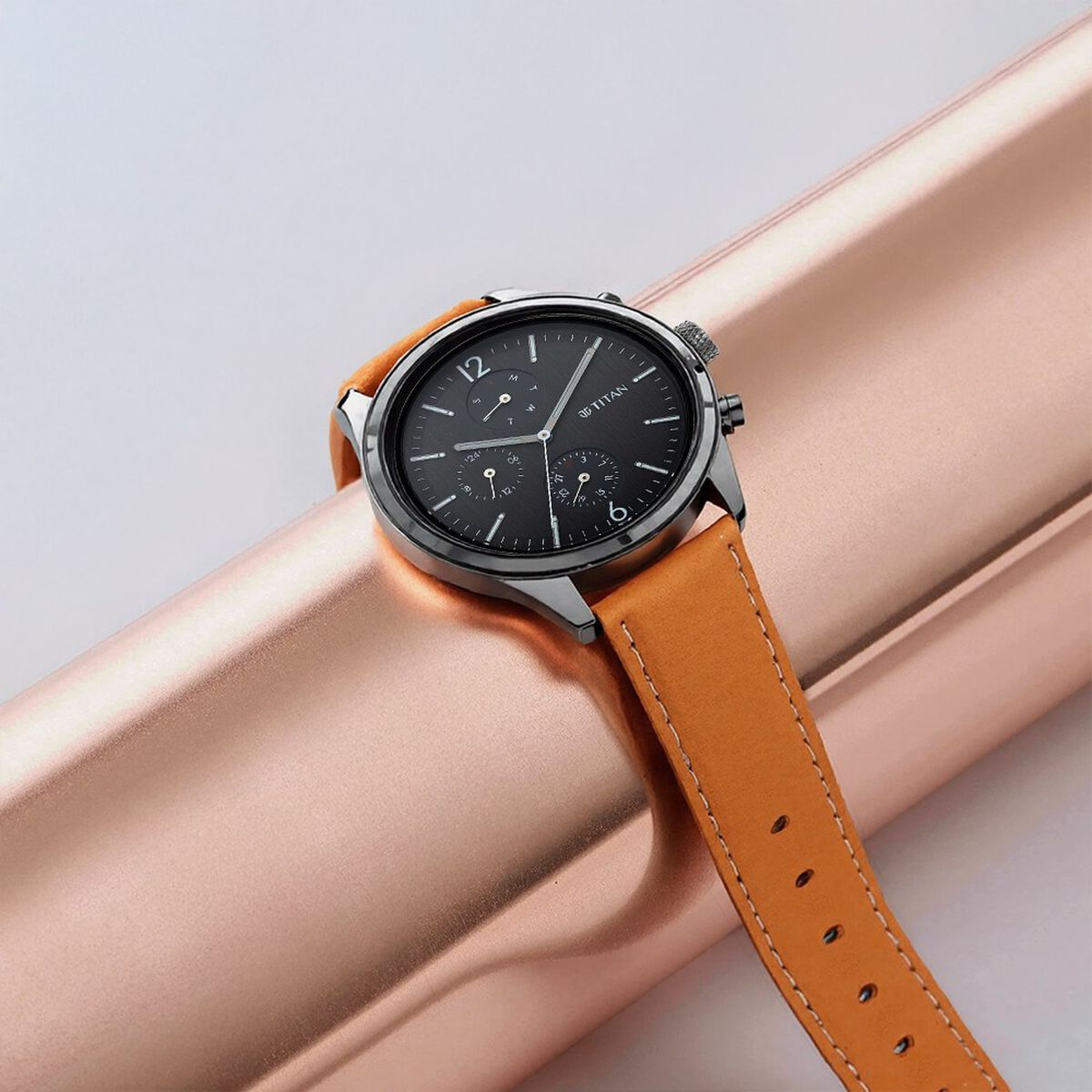 Titan Workwear Multifunction Black Dial Tan Leather Strap Watch For Men 1