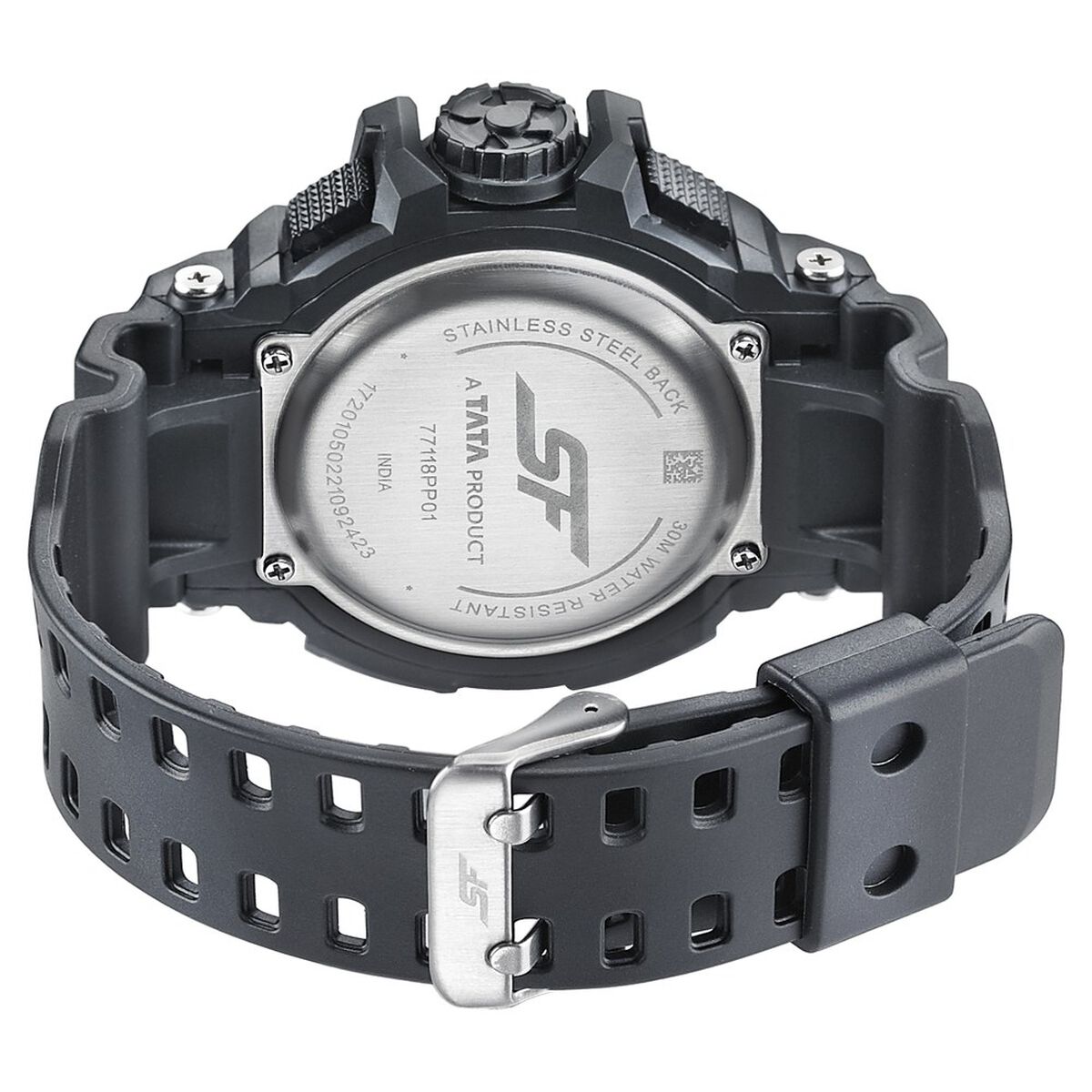 SF Quartz Analog Digital Black Dial PU Strap Watch for Men 4
