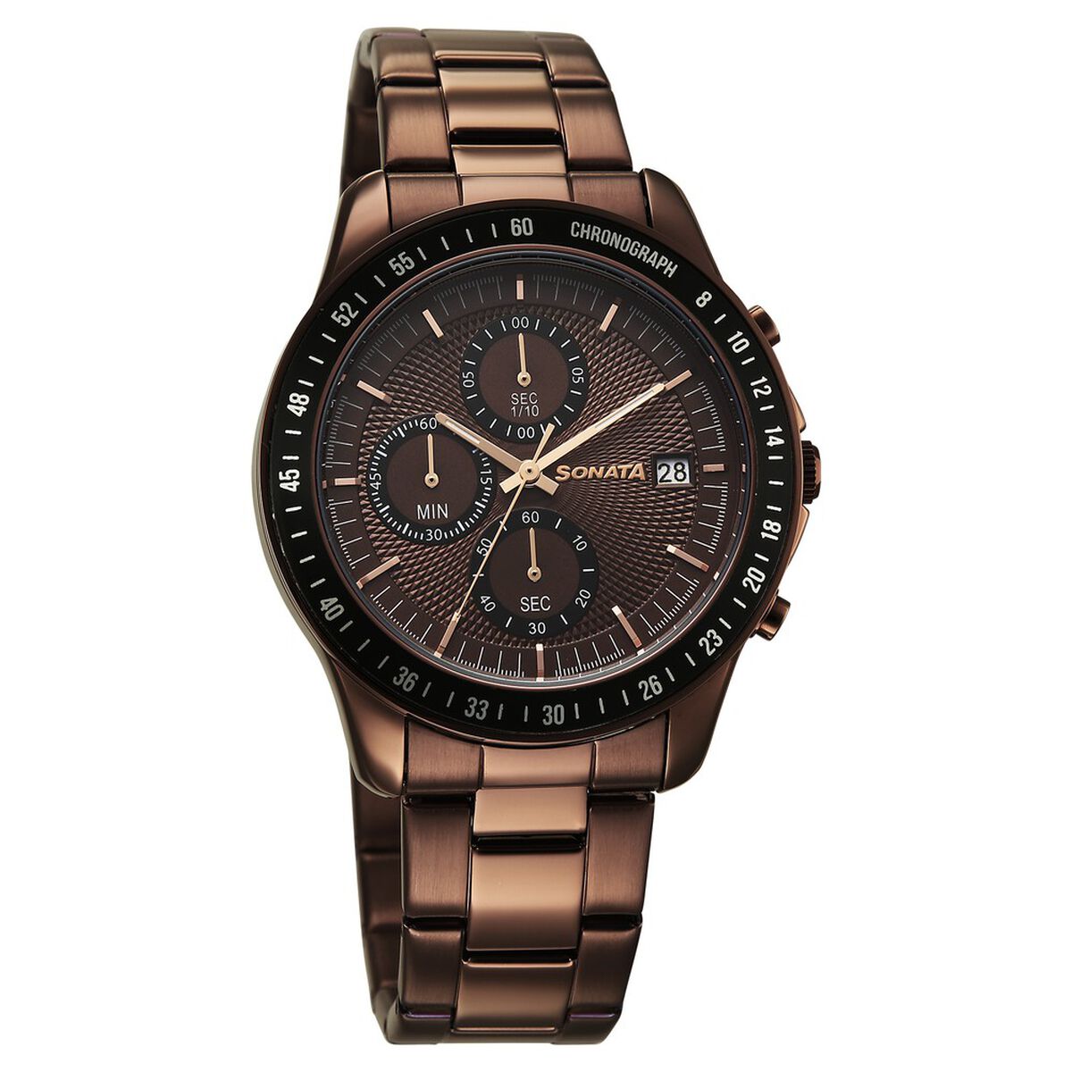 Sonata Chronos Quartz Analog with Date Brown Dial Brown Colour Stainless Steel Strap Watch For Men 1