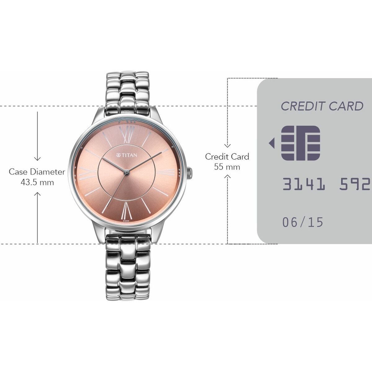 Titan Neo Quartz Analog Rose Gold Dial Silver Metal Strap Watch For Women 4