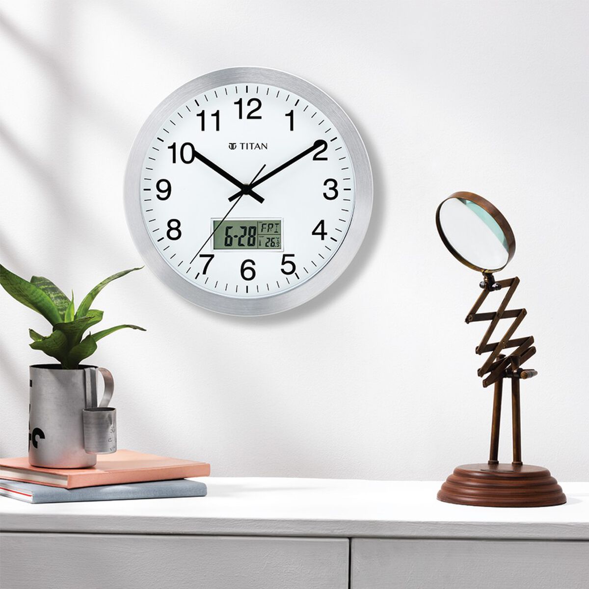 Titan Metallic Anadigi Wall Clock White Dial with Digital Display - 30 cm x 30 cm (Medium) 2