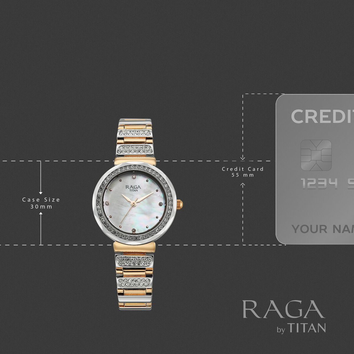 Titan Raga Spotlight Quartz Analog Mother of Pearl Dial Two Toned Metal Strap Watch For Women 4