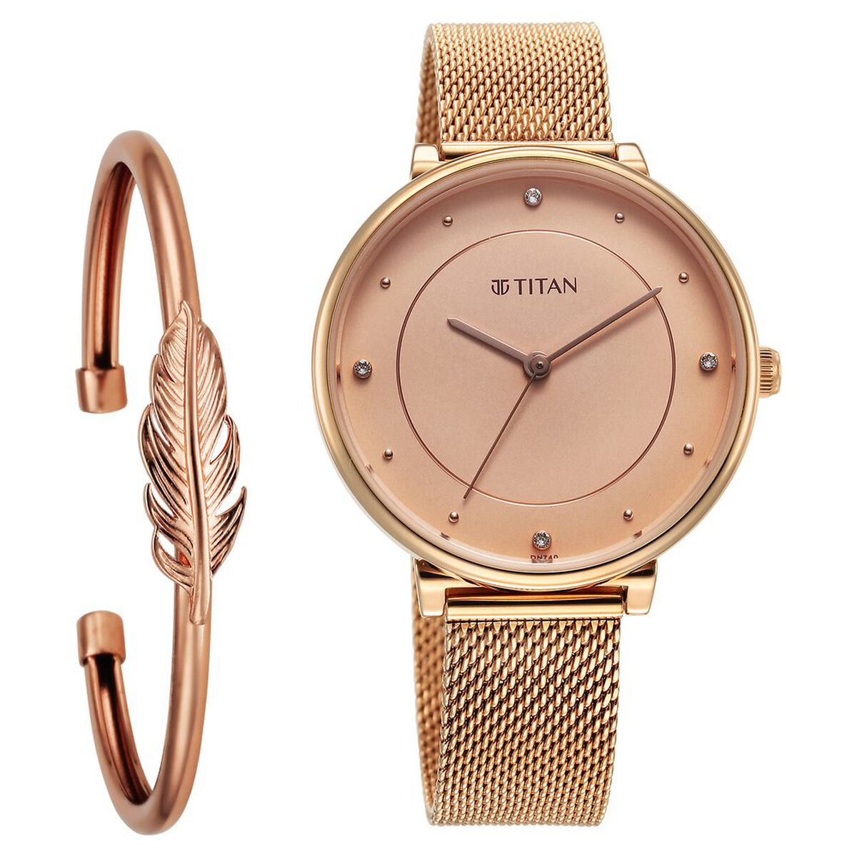 Titan Purple Stackables Quartz Analog Pink Dial Stainless Steel Strap Watch for Women 1