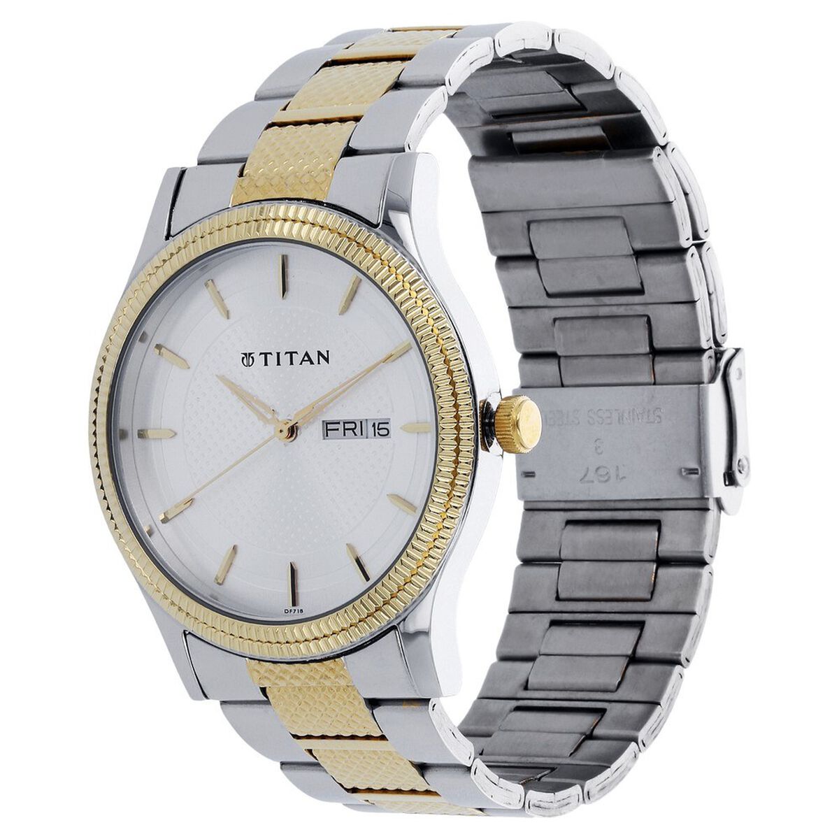 Titan Quartz Analog with Day and Date Silver Dial Two Toned Stainless Steel Strap Watch For Men 4
