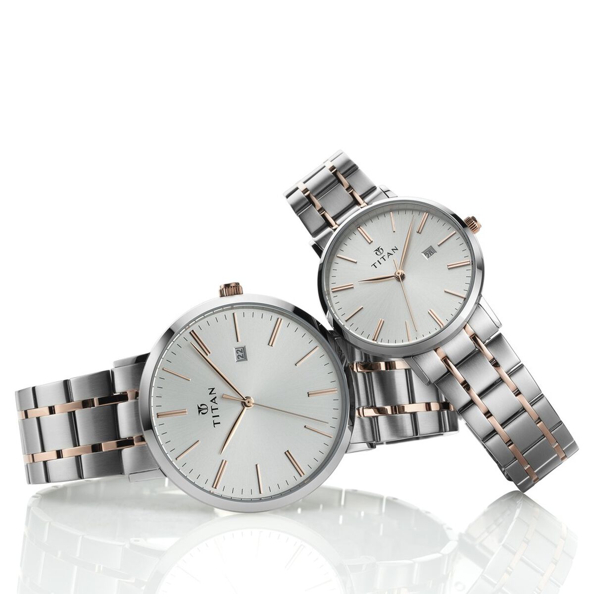 Titan Quartz Analog with Date Silver Dial Stainless Steel Strap Watch for Couple 1