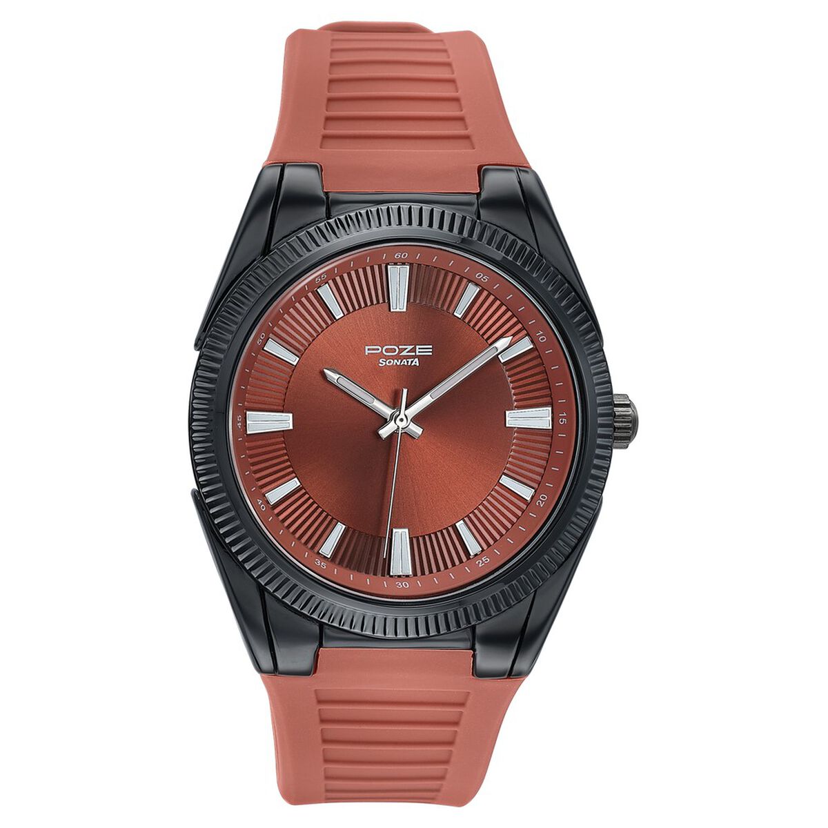 Poze By Sonata Quartz Analog Orange Dial Orange Silicone Strap Watch For Men 2