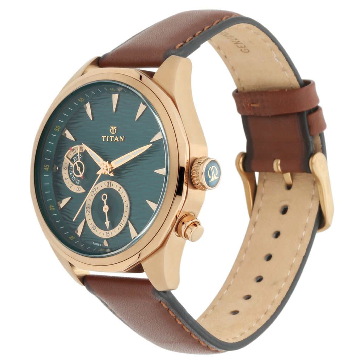 Titan Maritime Green Dial Quartz Multifunction Leather Strap watch for Men 4