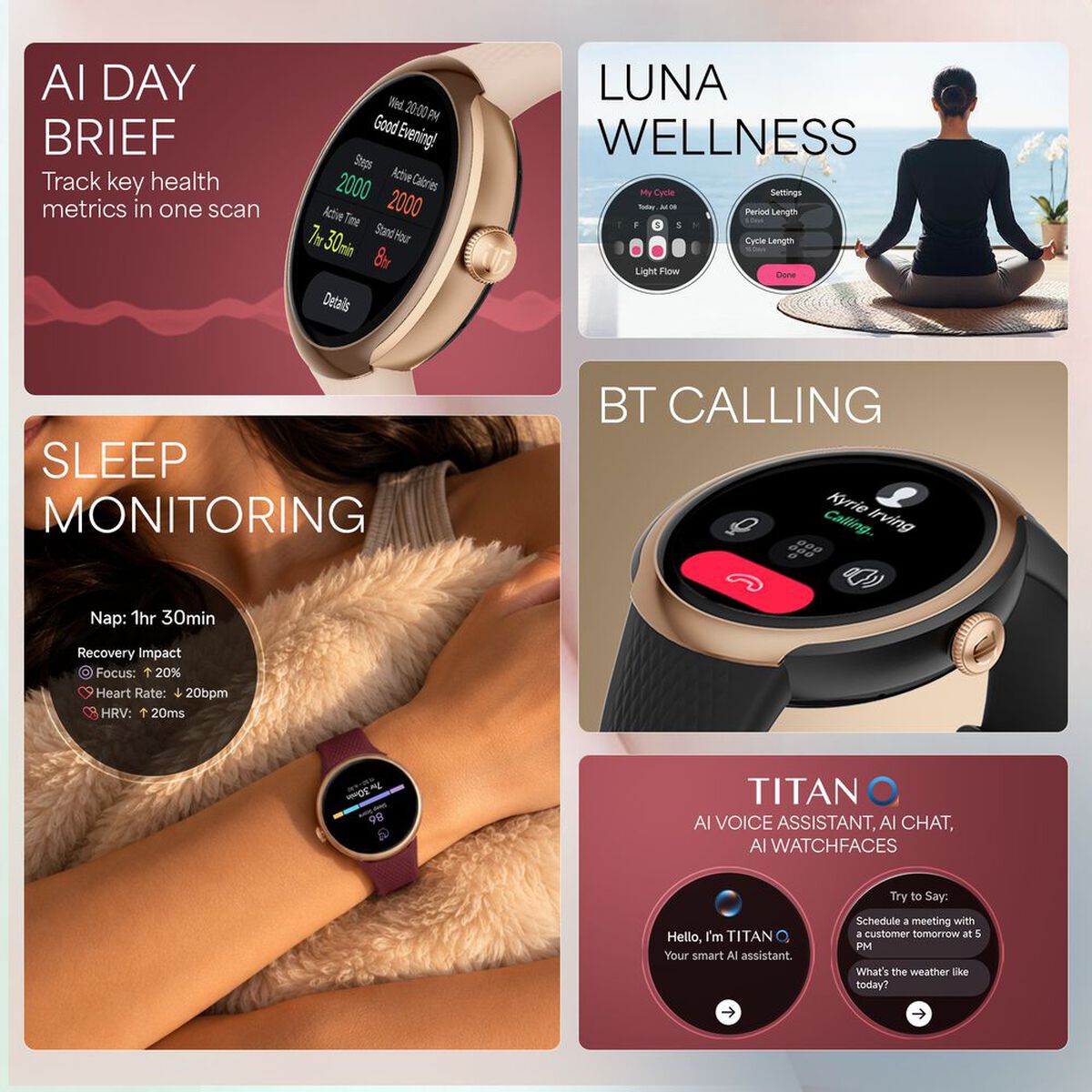 Titan Celestor Verv Women Smartwatch with 1.19" AMOLED Display, Training Load and Readiness, Zone Based Training 5