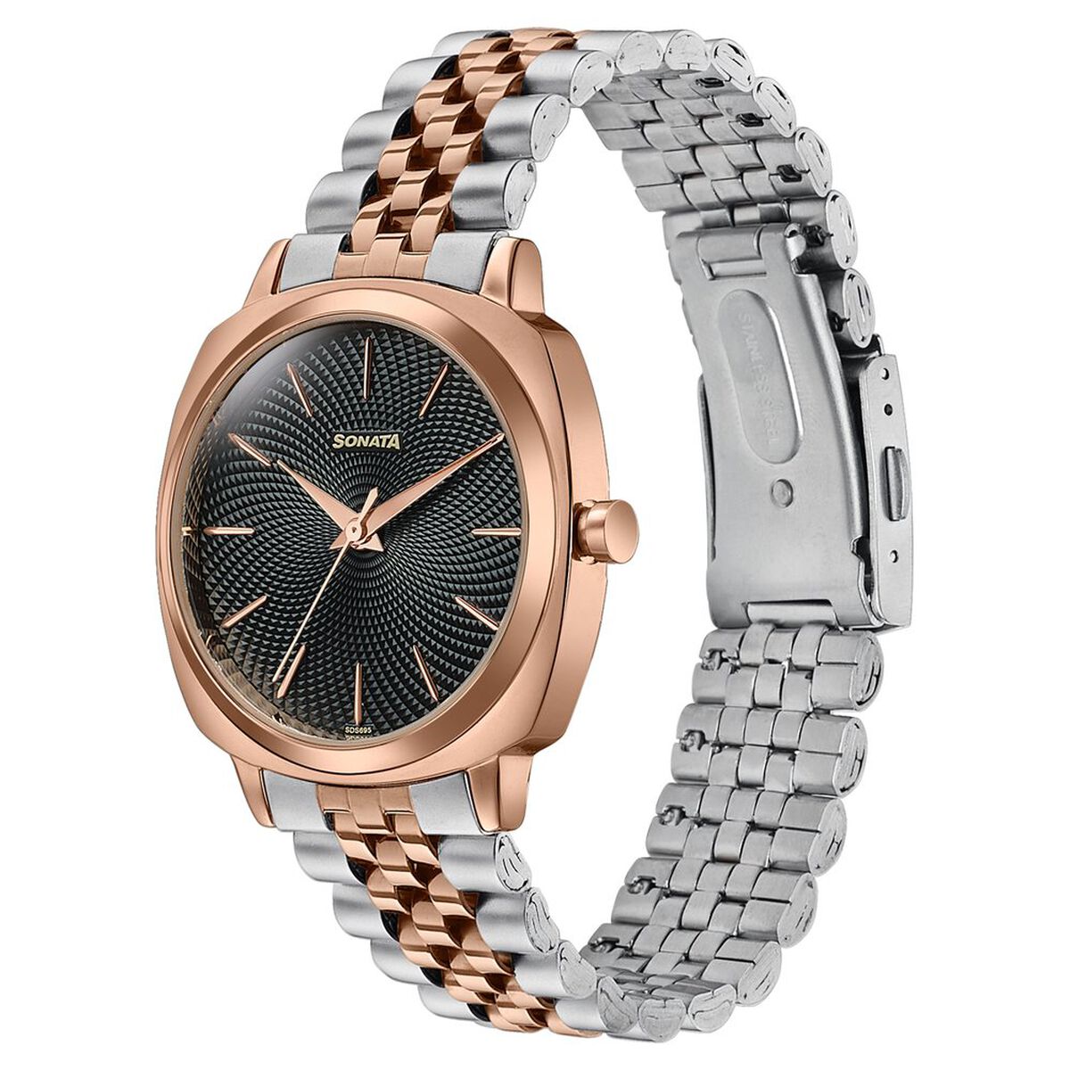 Sonata Vector Black Dial Two-Tone Bracelet Watch for Men 5