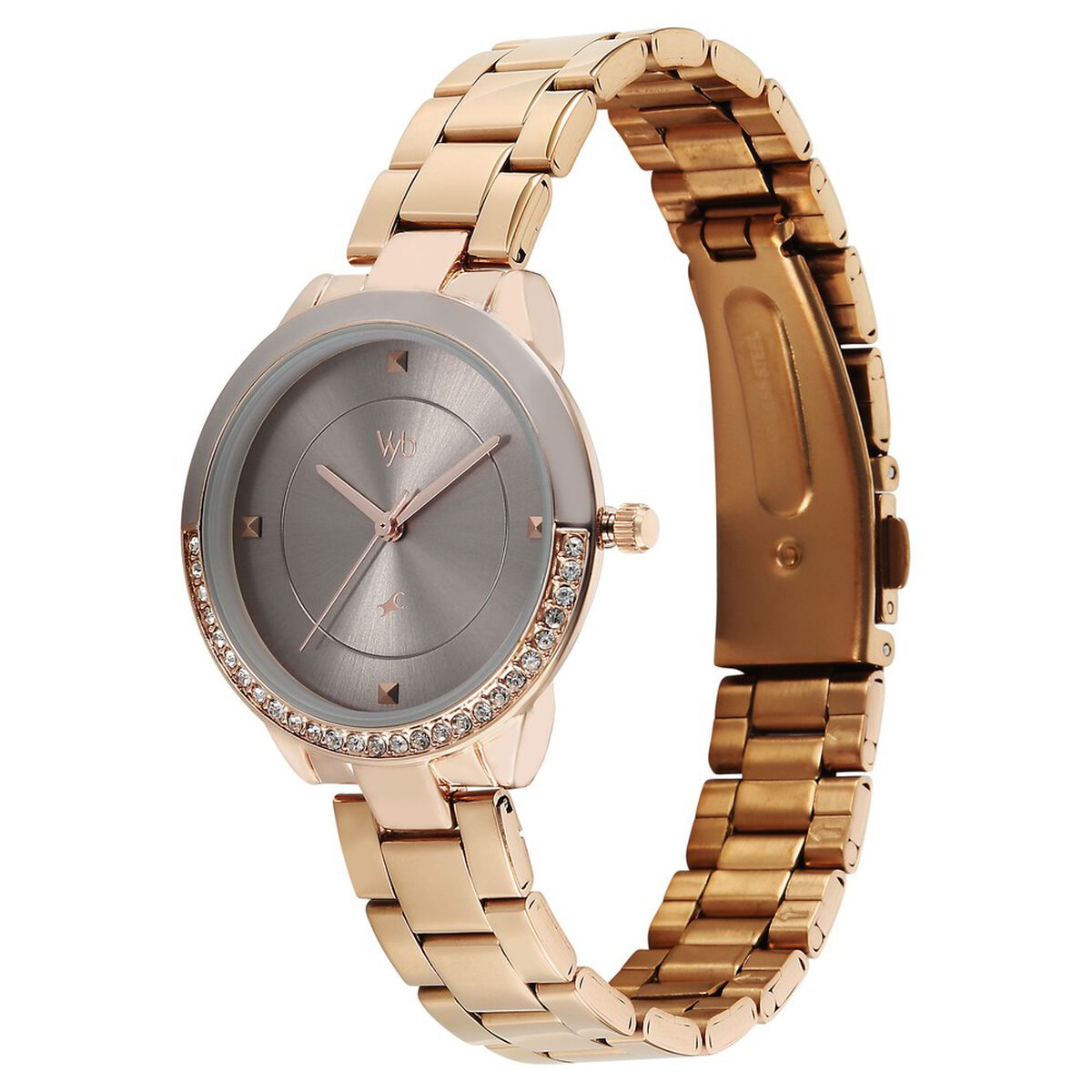 Vyb Eclipse By Fastrack Quartz Analog Grey Dial Rose Gold Stainless Steel Strap Watch For Girls 5