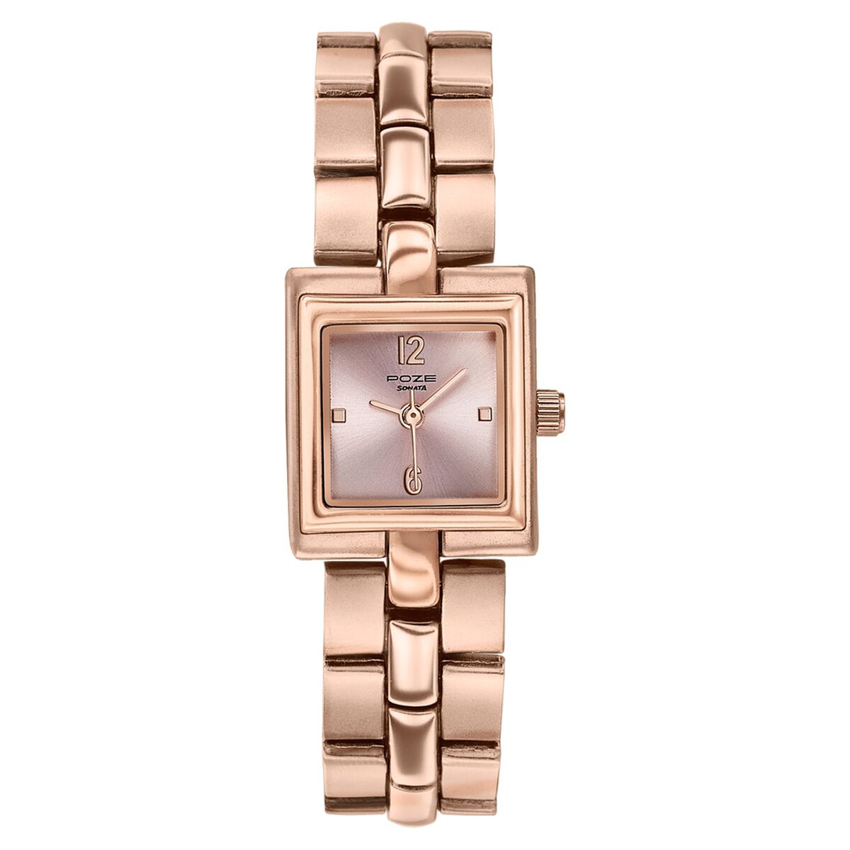 Poze By Sonata Quartz Analog Pink Dial Rose Gold Metal Strap Watch For Women 2