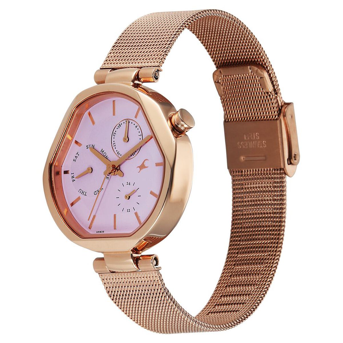 Fastrack Tick Tock Quartz Multifunction Pink Dial Stainless Steel Strap Watch For Girls 3