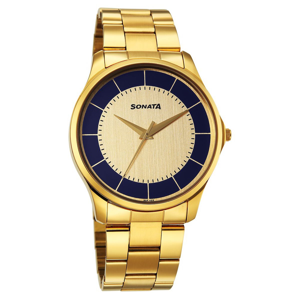 Sonata Traditional Essentials Quartz Analog Multicoloured Dial Golden Metal Strap Watch For Men 2