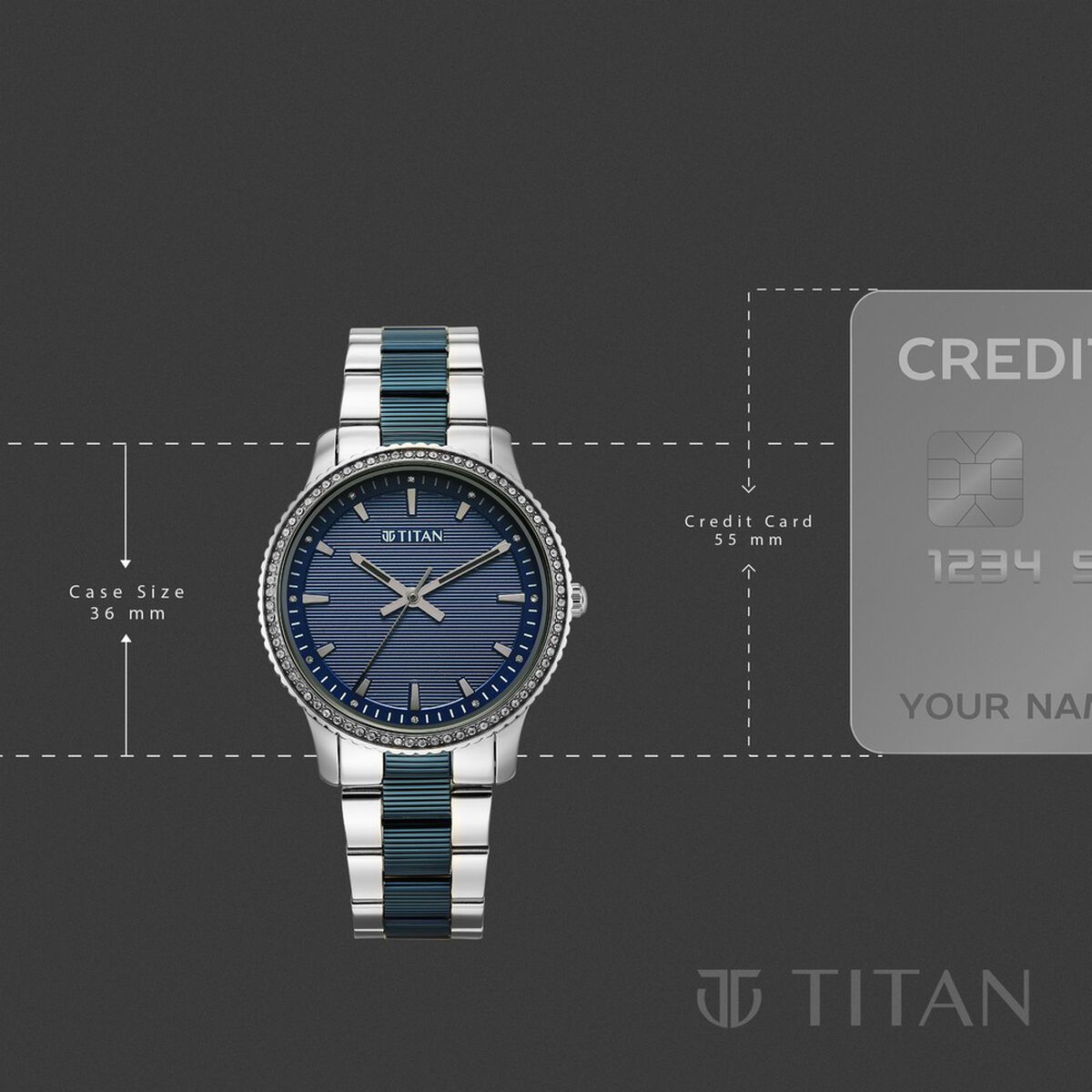 Titan Purple Sports Fashion Quartz Analog Blue Dial Two Toned Stainless Steel Strap Watch For Women 4