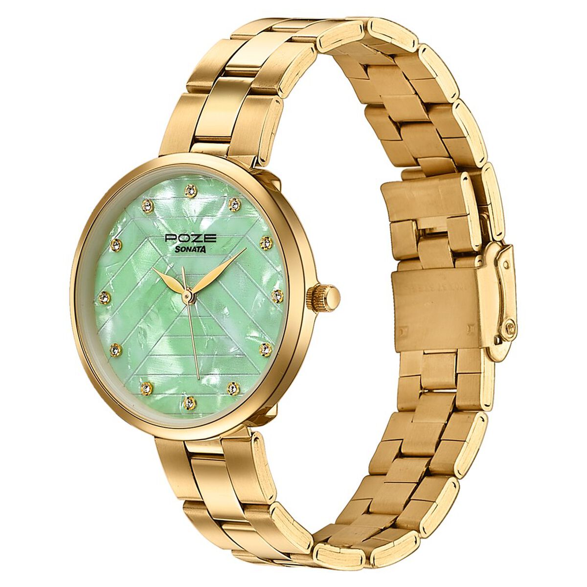 Sonata Poze Quartz Analog Green Dial Golden Colour Stainless Steel Strap Watch For Women 5