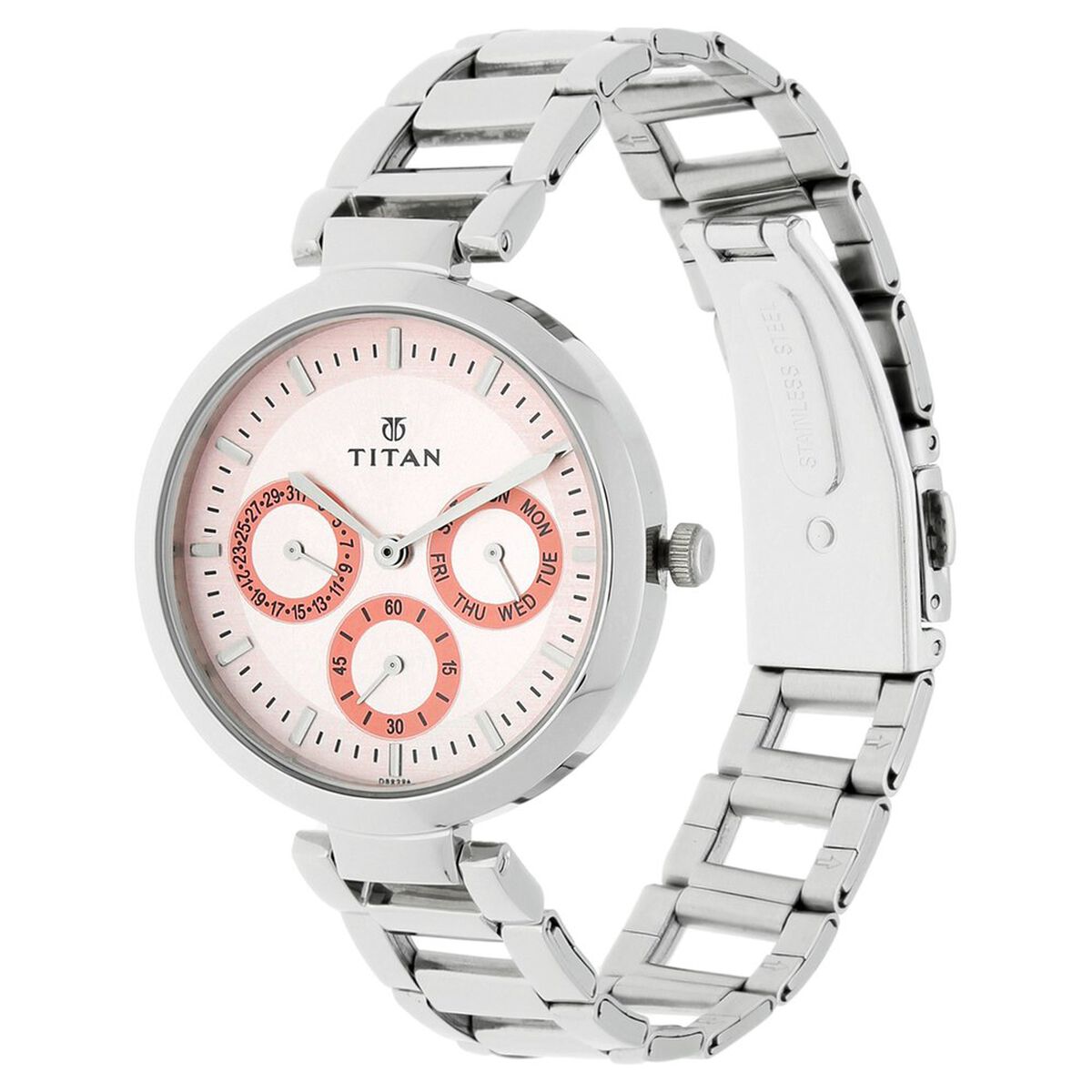 Titan Purple Quartz Multifunction Pink Dial Silver Stainless Steel Strap Watch For Women 2