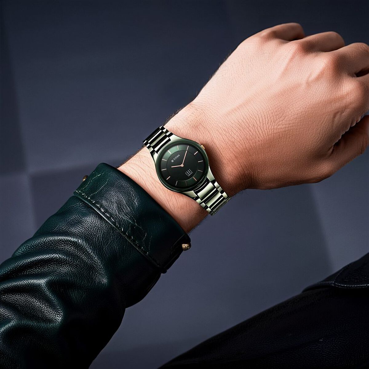 Titan Edge Ceramic Quartz in Glossy Green Dial Watch for Men 4