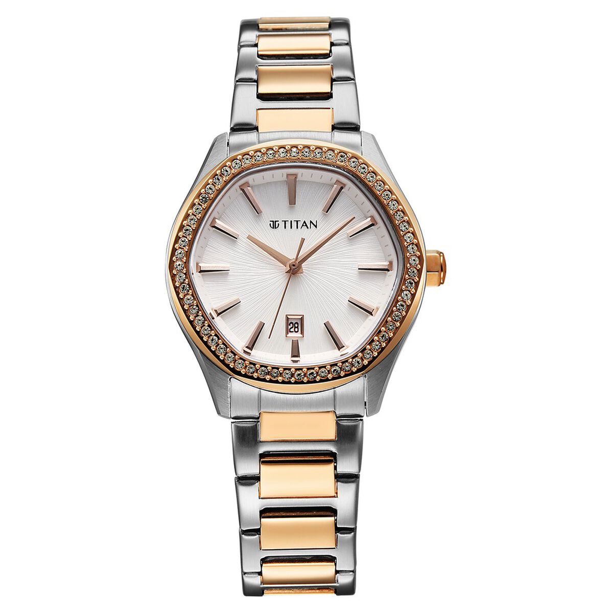 Titan Purple Glamour Quartz Analog with Date Silver Dial Two Toned Stainless Steel Strap Watch For Women 1