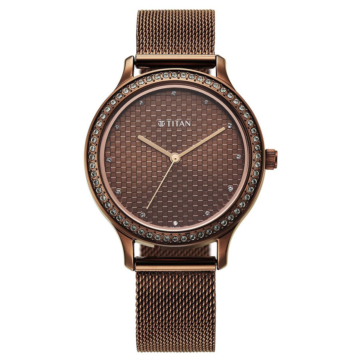 Titan Purple Superheads Quartz Analog Brown Dial Brown Stainless Steel Strap Watch For Women 1