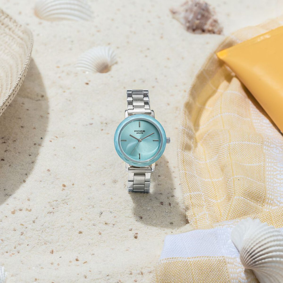 Sonata Poze Quartz Analog Blue Dial Stainless Steel Strap Watch For Women 1