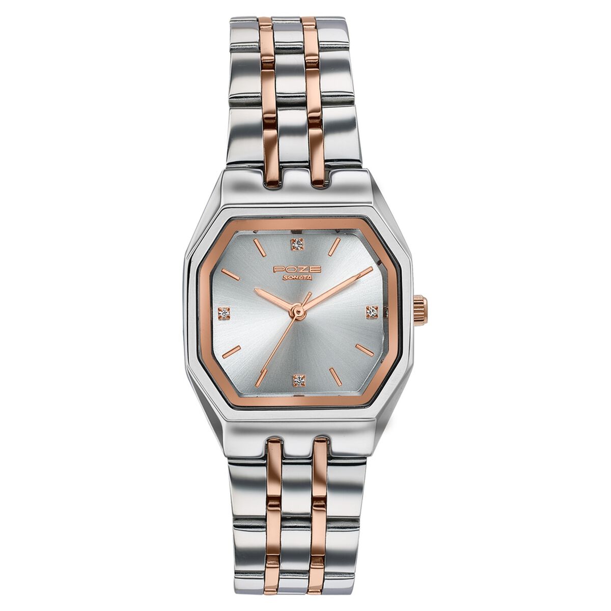 Poze By Sonata Quartz Analog Silver Dial Two Toned Metal Strap Watch For Women 2
