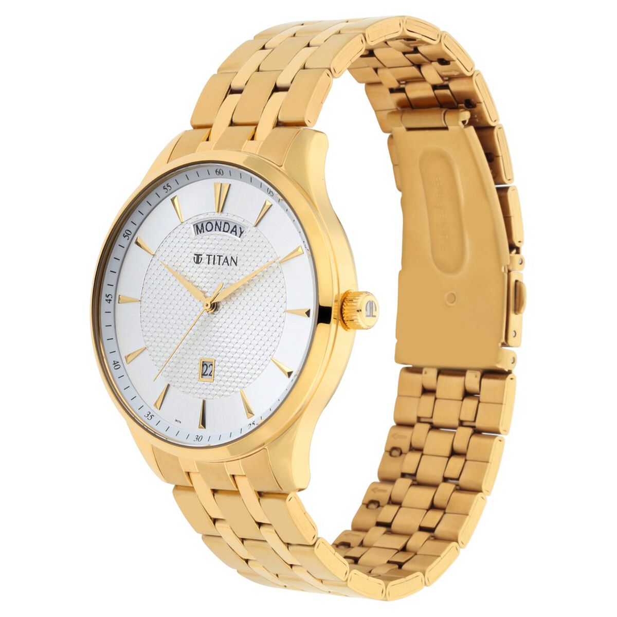 Titan Quartz Analog with Day and Date White Dial Stainless Steel Strap Watch for Men 3