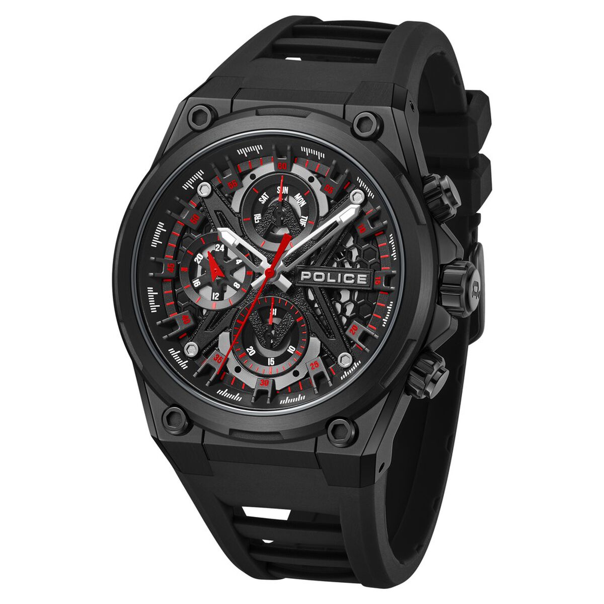 Police Multifunction Black Dial Silicone Strap Watch For Men 1