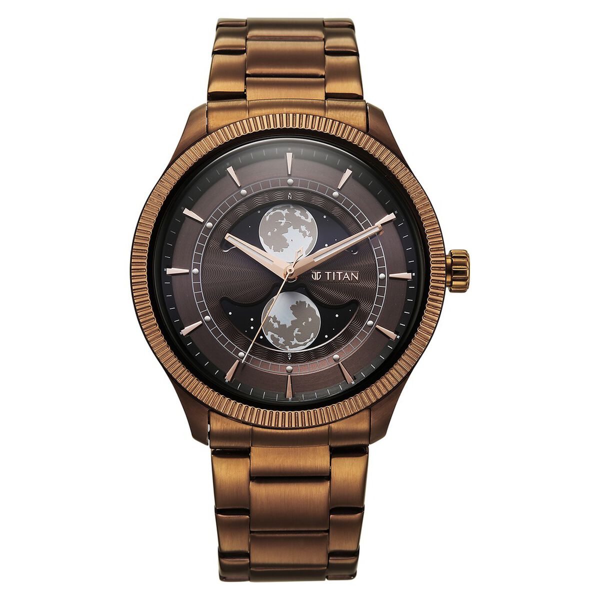 Titan Stellar Analog with Dual Moon Phase and Brown Dial IP Bronze Stainless Steel Strap Watch for Men 2