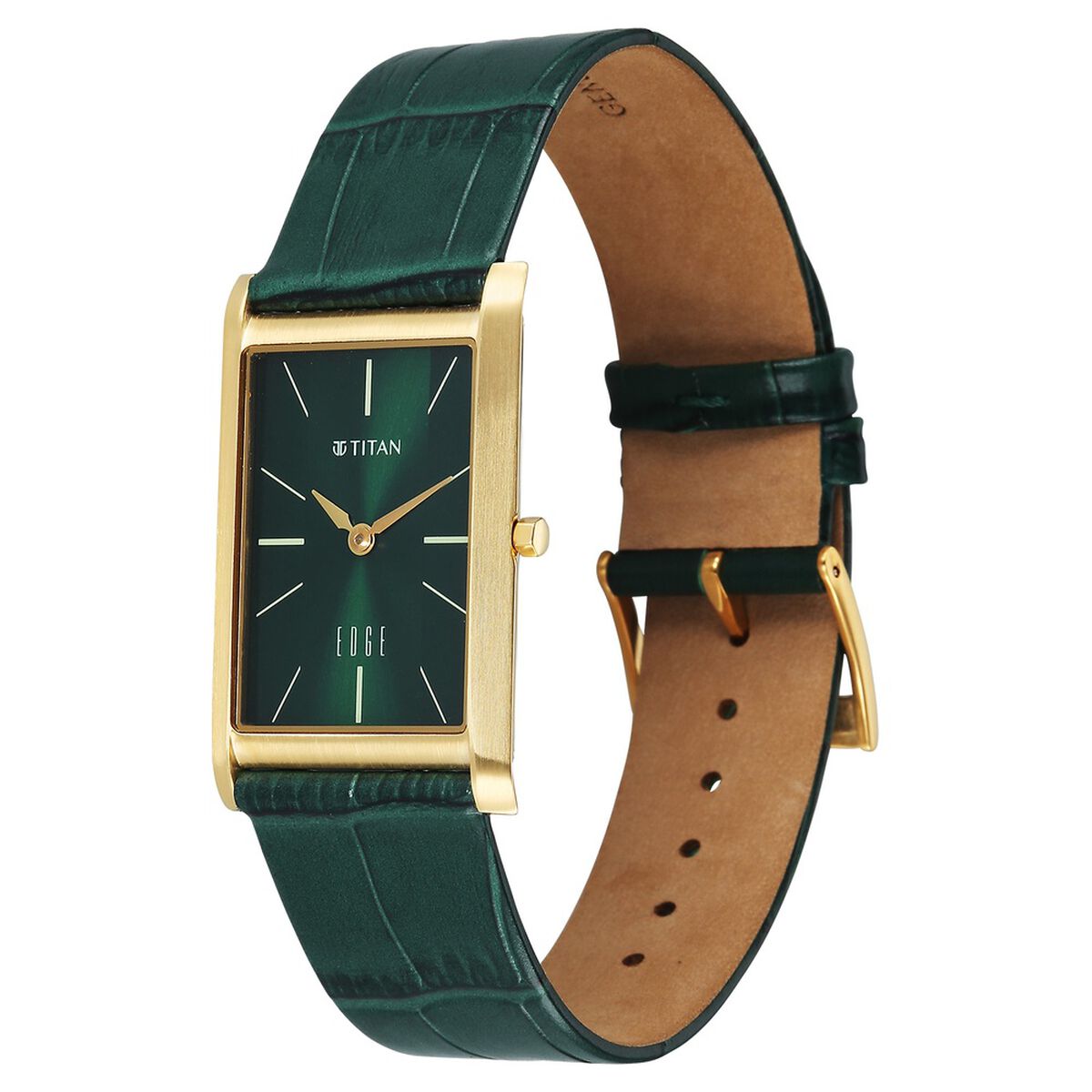 Titan Edge Monture Quartz Analog Green Dial Green Leather Strap Watch For Men 3