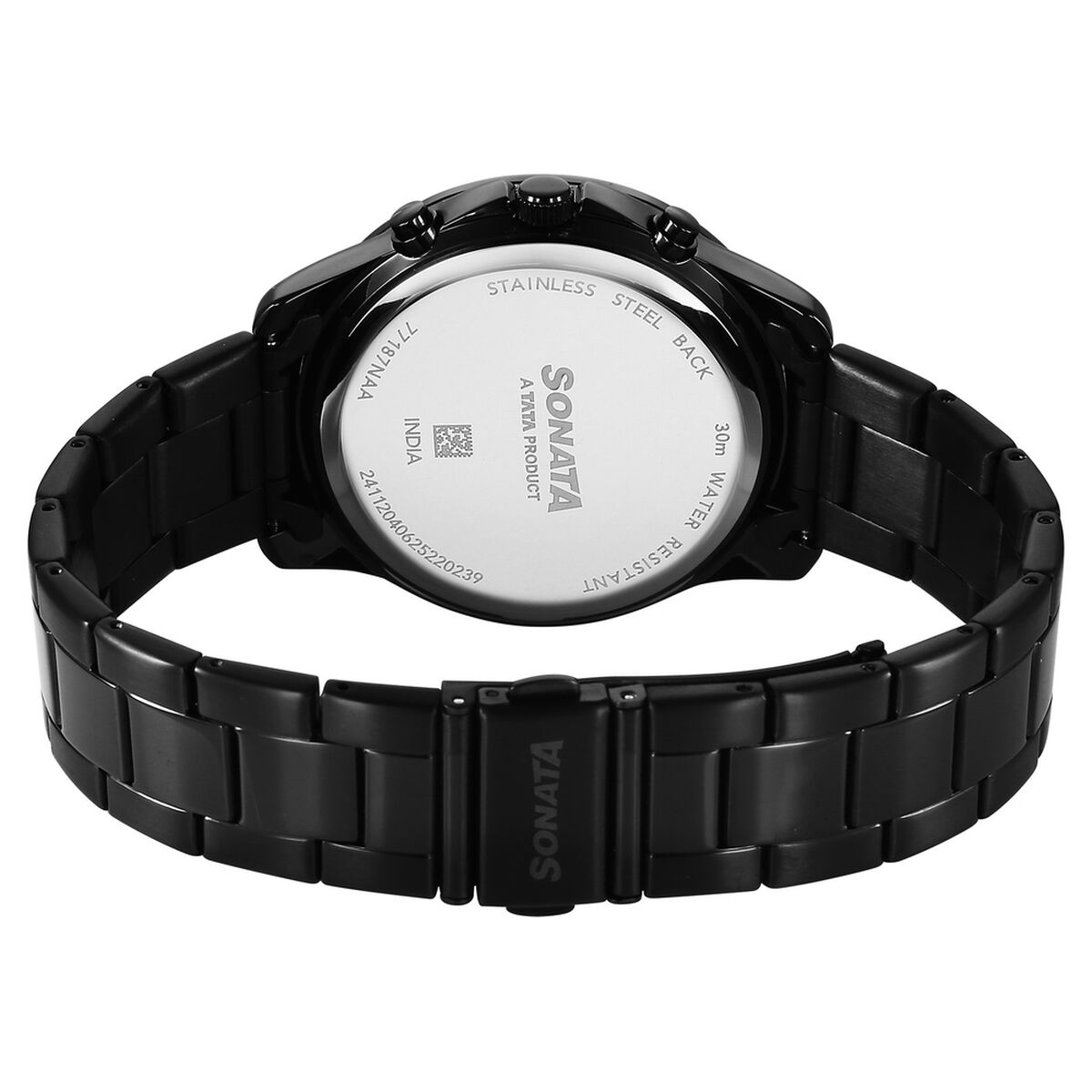 Sonata Chronos Quartz Analog with Date Black Dial Black Colour Stainless Steel Strap Watch For Men 5