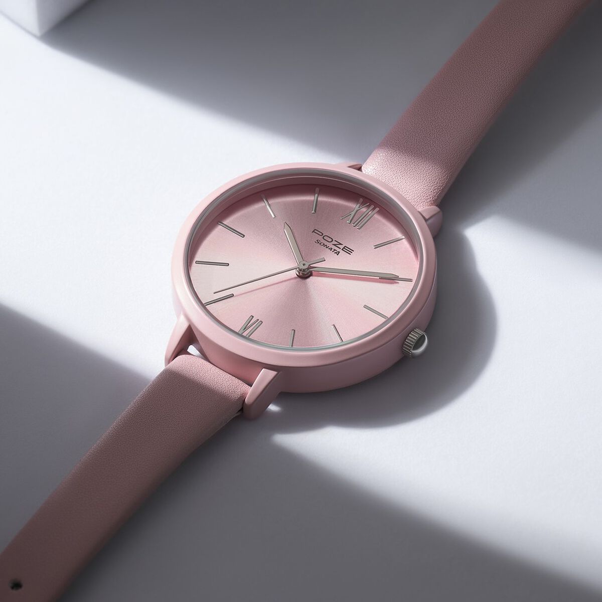 Sonata Poze Quartz Analog Pink Dial Leather Strap Watch for Women 1