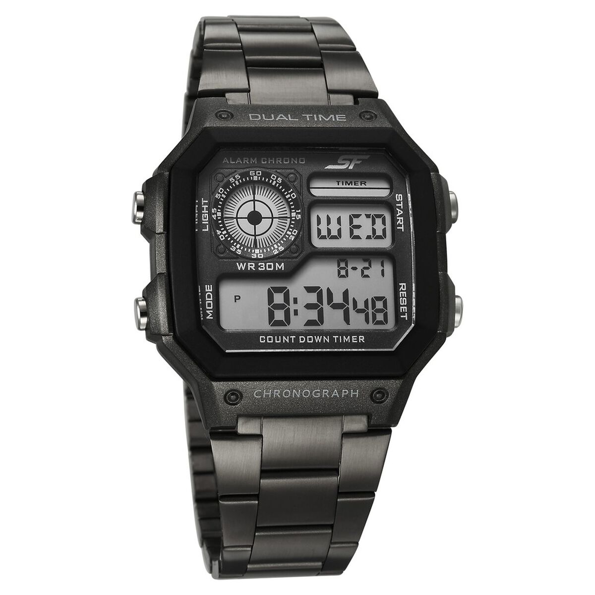 Sonata Hexa Digital Black Dial Grey Color Stainless Steel Strap Watch For Unisex 1