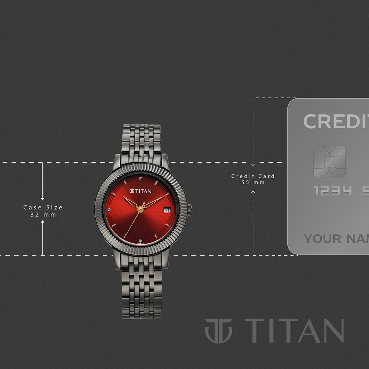 Titan Titan Karishma Quartz Analog Red Dial Grey Stainless Steel Strap Watch For Women 4