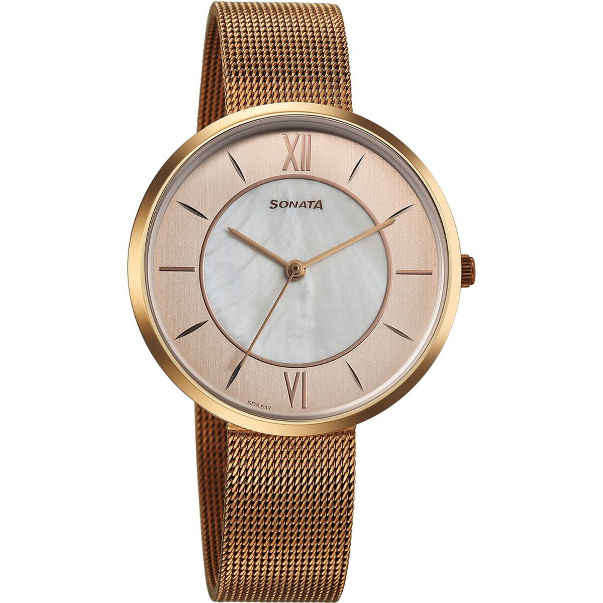 Sonata Modern Edit Quartz Analog Rose Gold Mother Of Pearl Dial Stainless Steel Strap Watch For Women 1