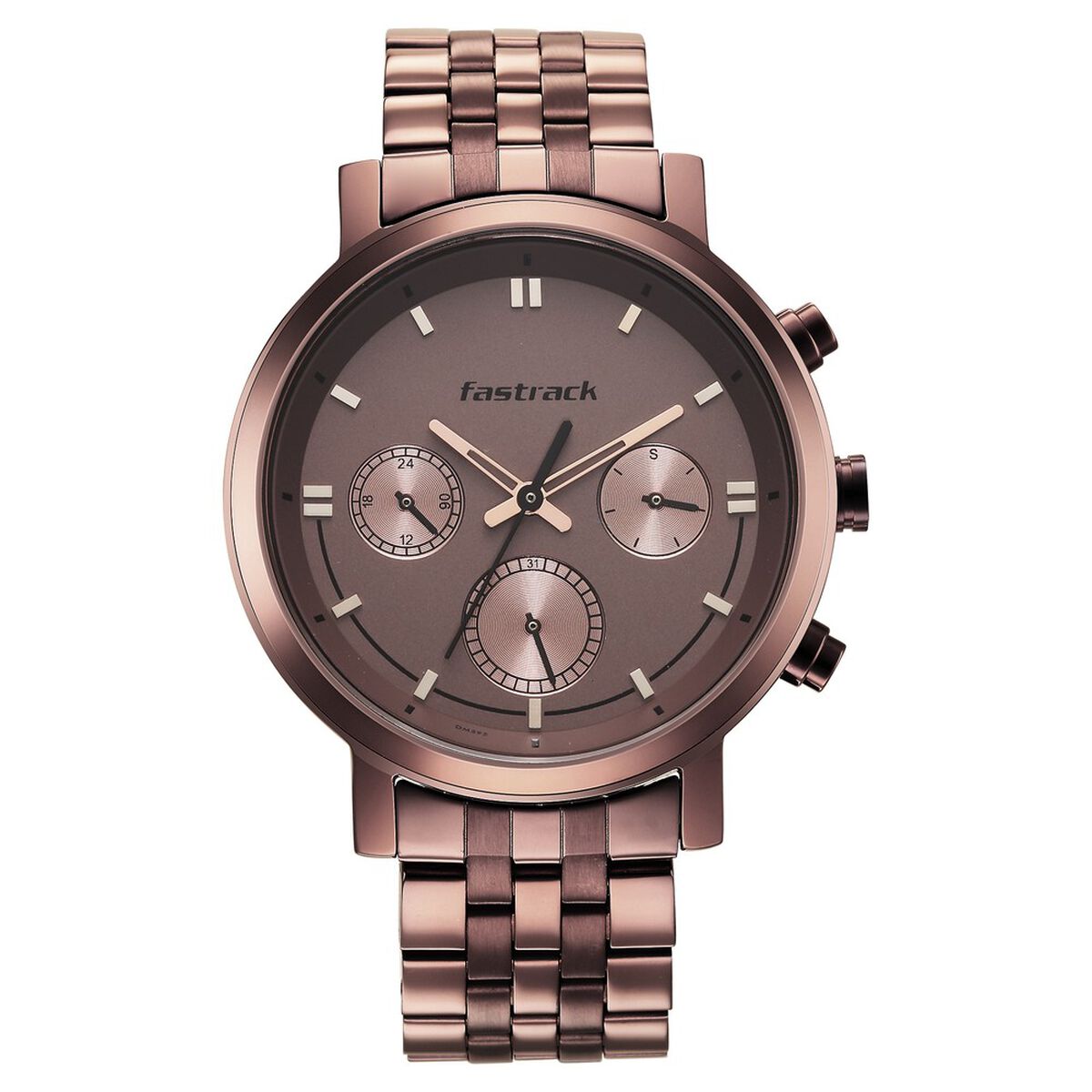 Fastrack Tick Tock Quartz Multifunction Brown Dial Metal Strap Watch for Guys 3