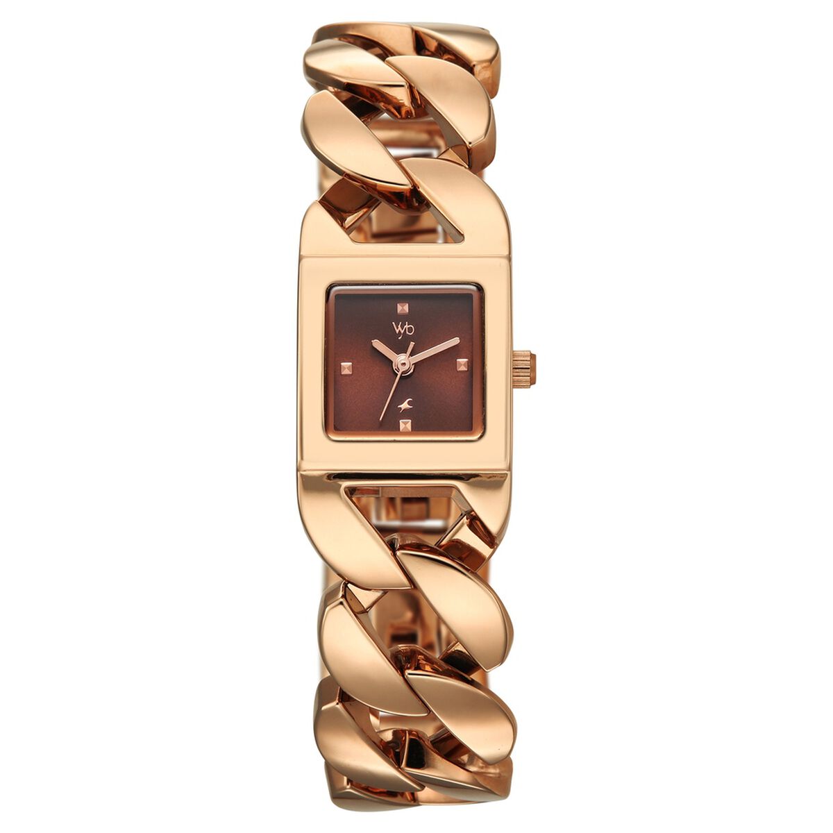 Vyb Runway By Fastrack Quartz Analog Brown Dial Rose Gold Metal Strap Watch For Girls 1