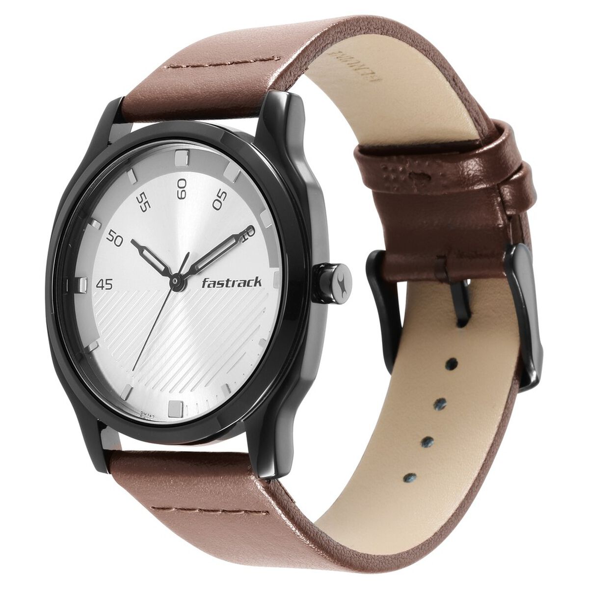 Fastrack Stunners Quartz Analog Silver Dial Leather Strap Watch for Guys 4