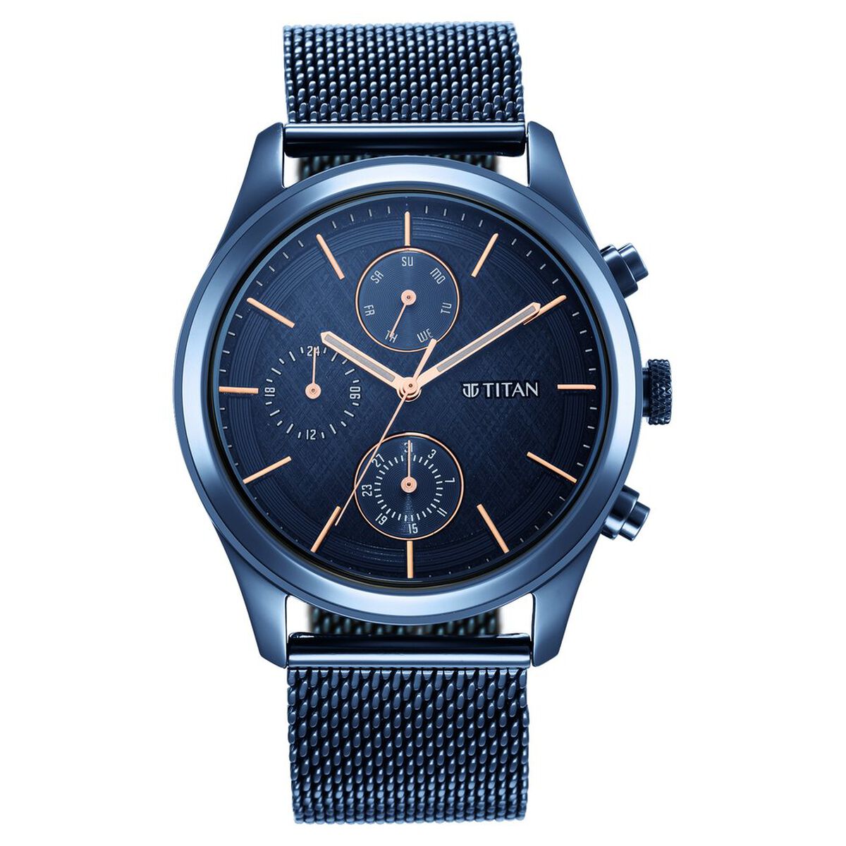 Titan Men's Sartorial Neo Splash: Blue Dial Multifunction Watch with Mesh Strap 2