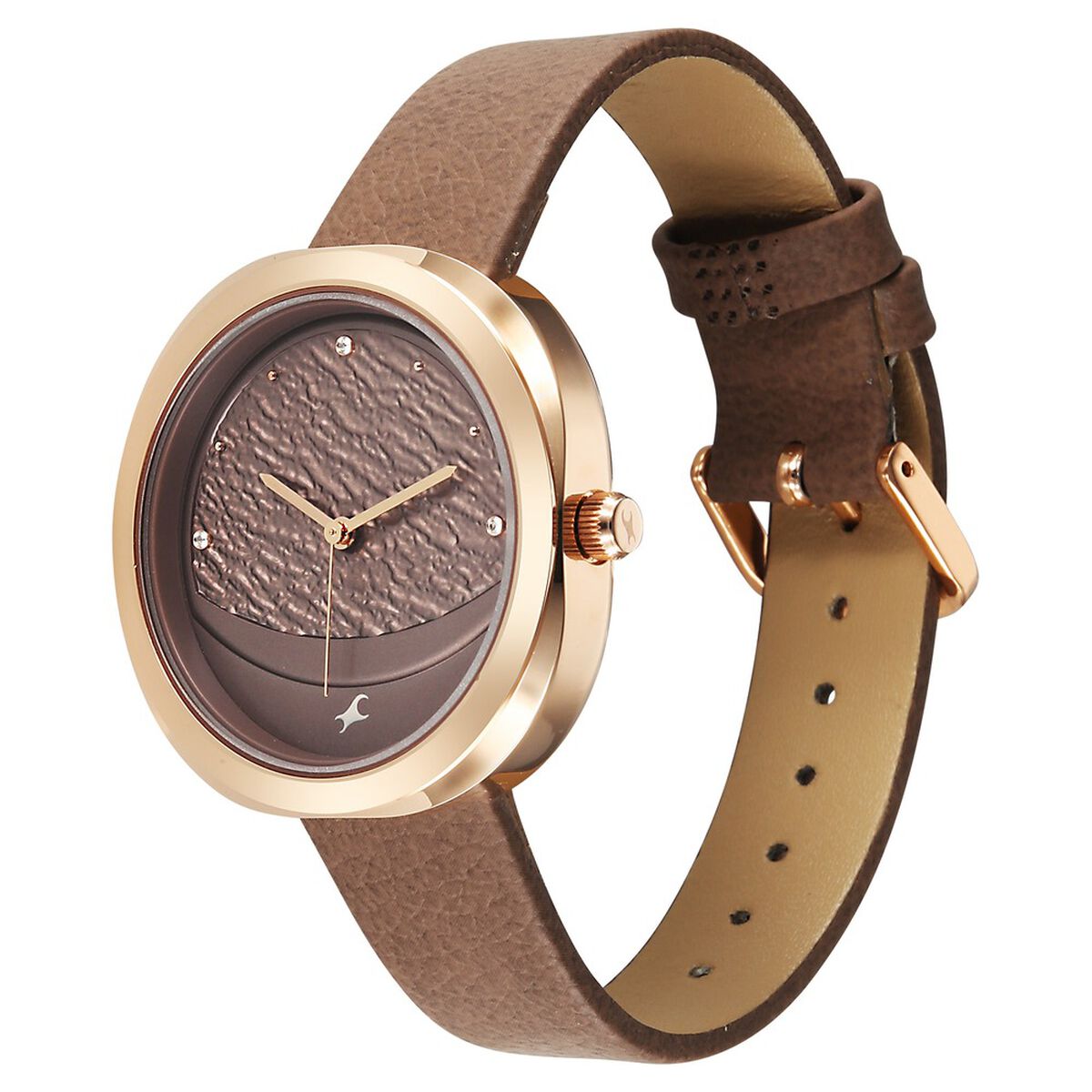 Fastrack Gelato rosegold analog leather strap watch with Chocolate dial for Girls 5