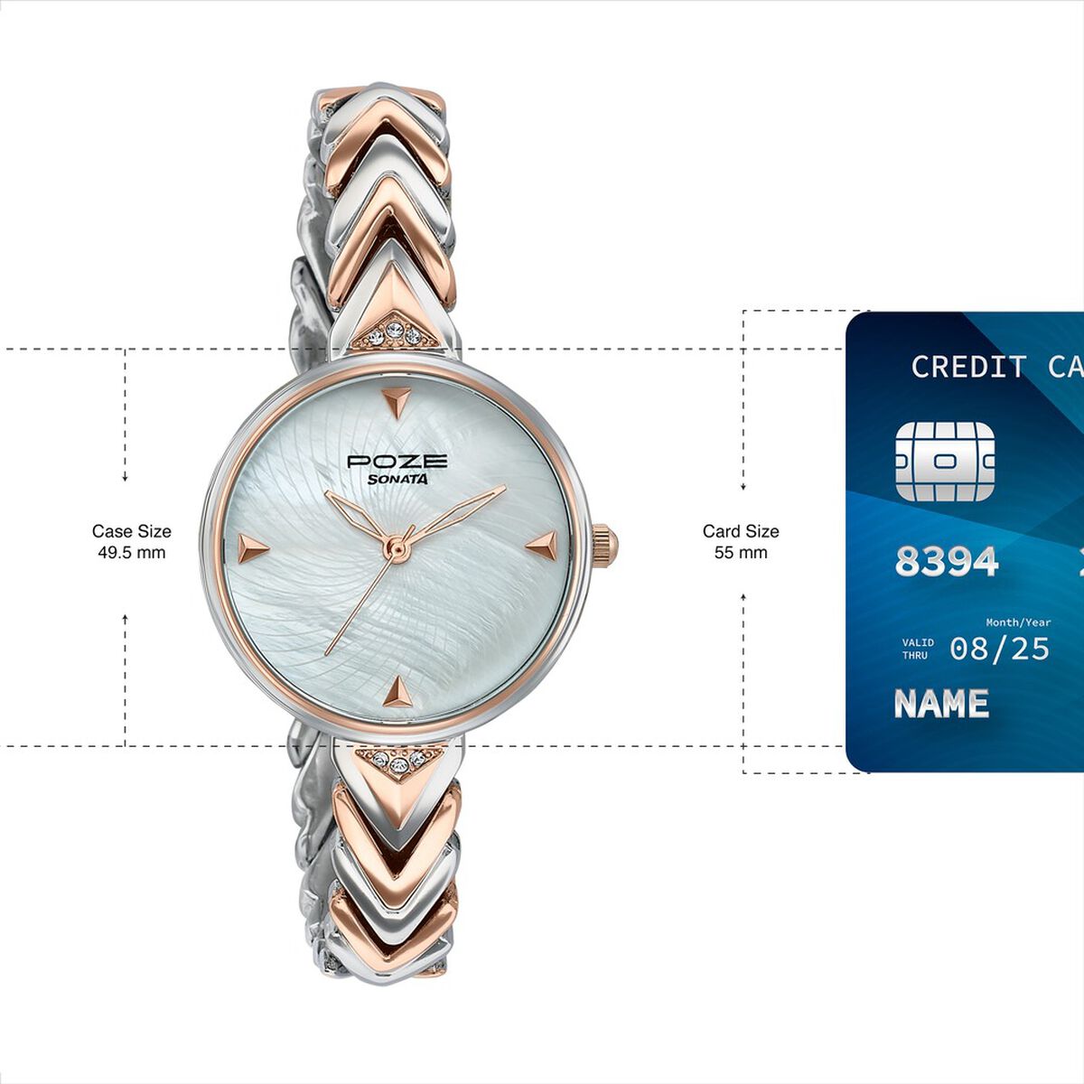 Poze By Sonata Quartz Analog Mother of Pearl Dial Two Toned Metal Strap Watch For Women 4