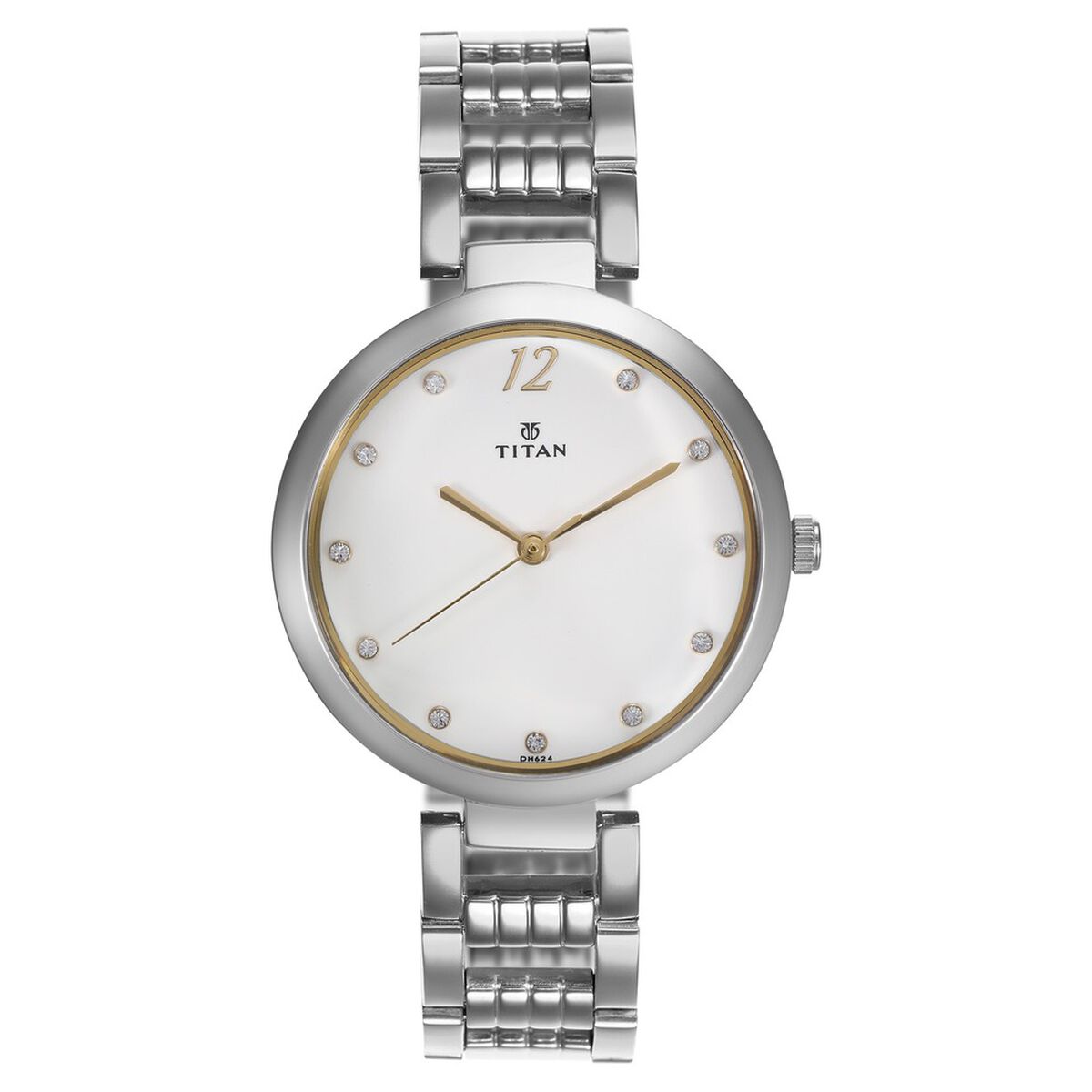 Titan Purple Sparkle Quartz Analog White Dial Silver Stainless Steel Strap Watch For Women 1