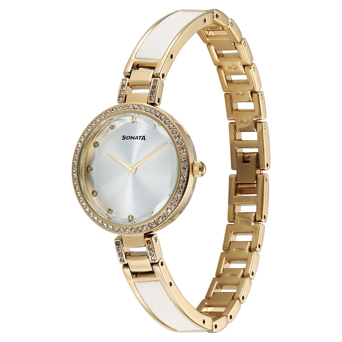 Sonata Aura Quartz Analog Silver Dial Two Toned Stainless Steel Strap Watch For Women 2